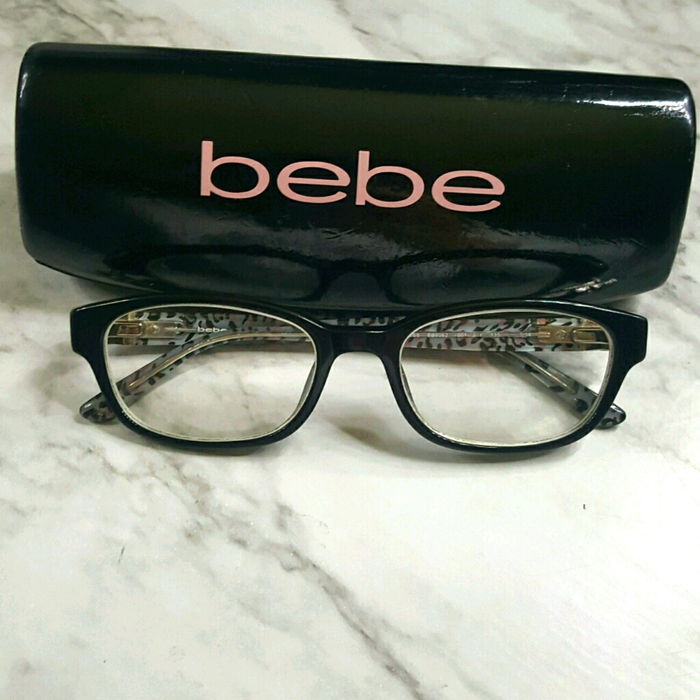 Bebe Black/Rhinestones Cheetah Frames